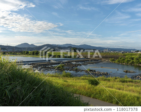 Yamatogawa Kashiwara Dam covered in fresh greenery in summer Yamatogawa Kashiwara Dam covered in fresh greenery in summer 118017378