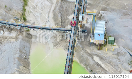 Aerial View of Industrial Quarry Conveyor System and Settling Pond 118017394