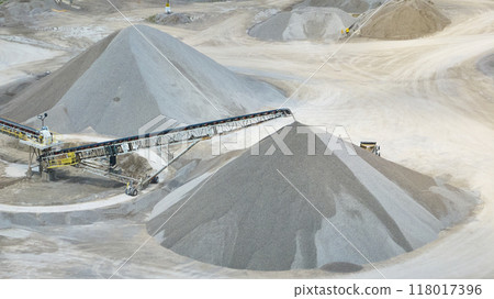 Aerial Quarry Conveyor System and Gravel Piles 118017396