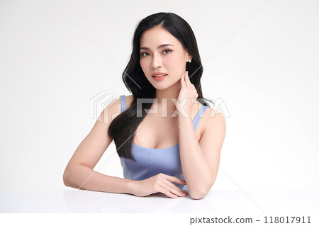 Beautiful young asian woman with clean fresh skin on white background, Face care, Facial treatment, Cosmetology, beauty and spa, Asian women portrait. 118017911