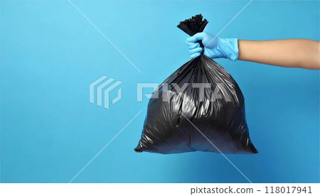 Garbage bag black hand hygiene garbage hand person woman copy space 118017941