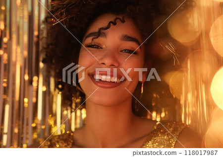 Joyful woman in festive setting 118017987