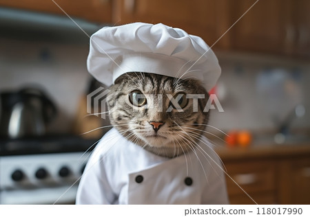 Tabby cat dressed as chef 118017990