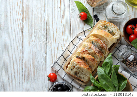 The concept of Italian cuisine, a set of ingredients, on the table. 118018142