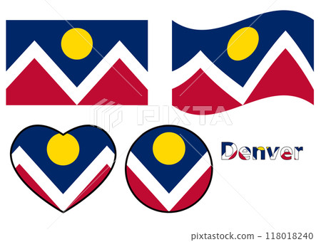 Denver flag icon. Waving Denver Flag. Heart Denver flag. Round Denver flag. flat style. 118018240