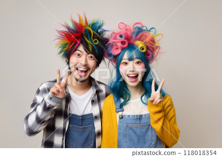 Men and women with flashy hairstyles 118018354