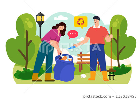 People cleaning the trash in the park Illustration concept on white background 118018455