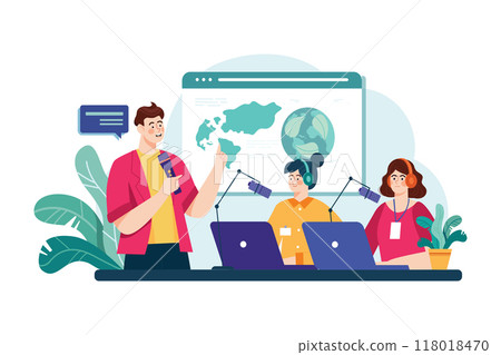 People recording conference podcast Illustration concept. Flat illustration isolated on white background 118018470