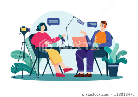 Podcast interview Illustration concept. Flat illustration isolated on white background 118018473