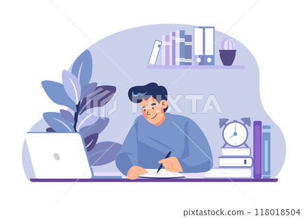 Boy doing exam preparation Illustration concept on white background 118018504