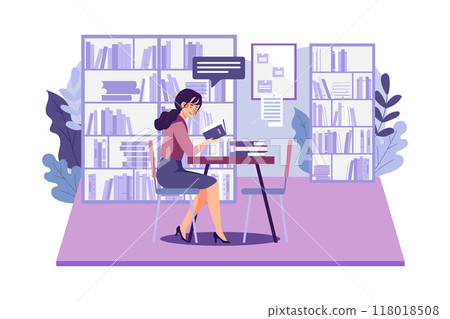 Girl reading a book in the library Illustration concept on white background 118018508