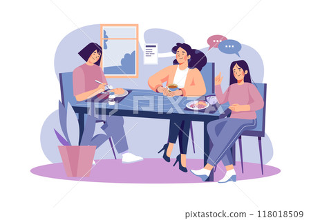 Students eating lunch at the school canteen Illustration concept on white background 118018509