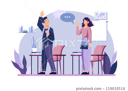 Leaving school by saying goodbye Illustration concept on white background Leaving school by saying goodbye Illustration concept on white background 118018518