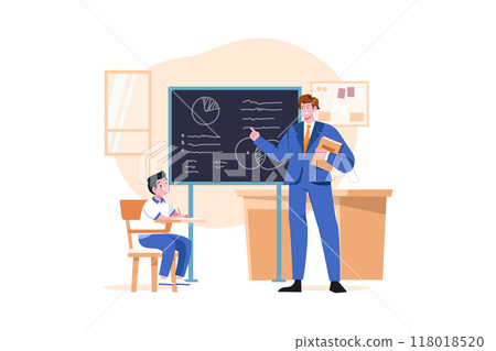 Math teacher giving a lecture to students Illustration concept on white background 118018520