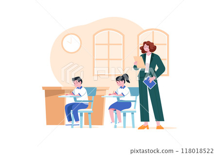 A test administrator oversees students while they take a test Illustration concept on white background 118018522