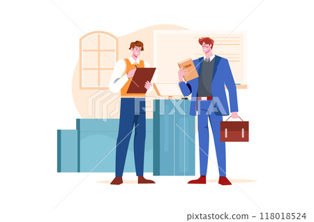 Assistant professor is exchanging work with the professor Illustration concept on white background 118018524