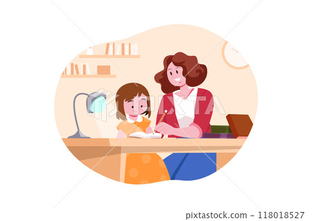 Women tutors teaching at home Illustration concept on white background 118018527