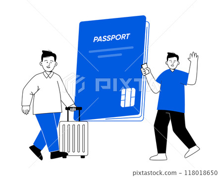 Passport electronic ship ID identification document immigration traveler black and white with blue illustration 118018650