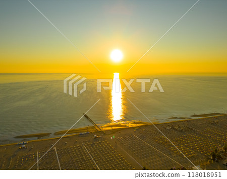 Seeing the Dawn with a Drone. Rimini, Italy Seeing the Dawn with a Drone. Rimini, Italy 118018951