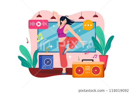 Cute woman dancer in action in the studio 118019092