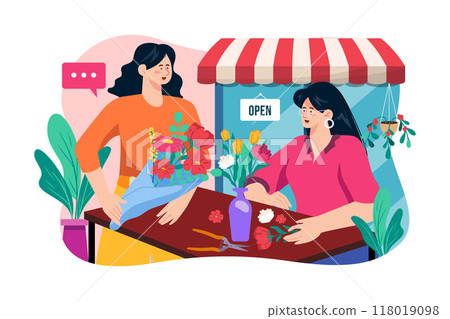 Florist making bouquet in a flower shop 118019098