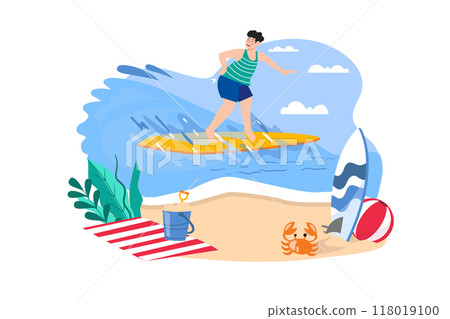 Boy going surfing at the beach 118019100