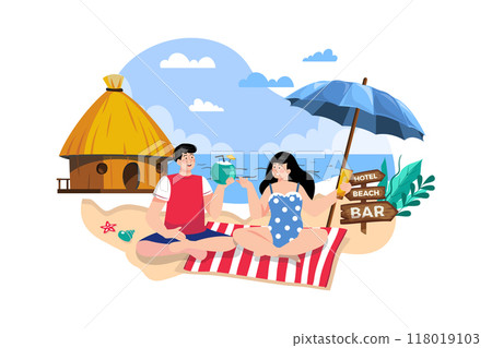Man and woman resting at a seaside resort 118019103