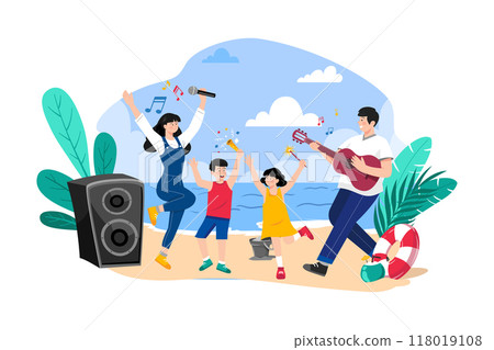 People celebrating Summer Day at the beach 118019108