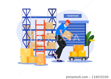 Employees working in the warehouse 118019109