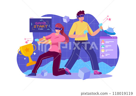 Man and woman playing VR game 118019119