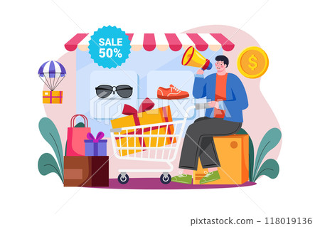 Online sale announcement Illustration concept on white background Online sale announcement Illustration concept on white background 118019136