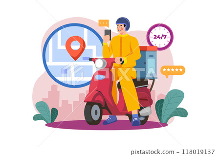 Delivery man on a motorbike Delivery man on a motorbike 118019137