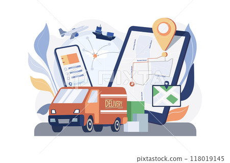 Delivery tracking app Illustration concept on white background Delivery tracking app Illustration concept on white background 118019145