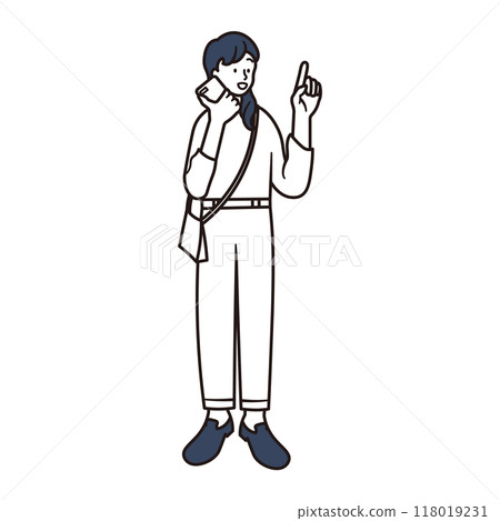 Illustration material of a woman talking on a smartphone Illustration material of a woman talking on a smartphone 118019231