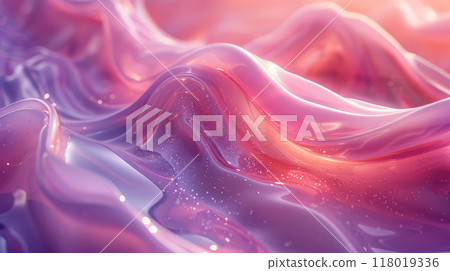 Glossy Fluid Waves in Soft Pink and Purple Tones with Shimmering Highlights 118019336