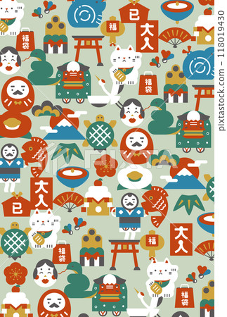 2025 Year of the Snake lucky Japanese pattern pattern cute Japanese style pop New Year's card background_green portrait 2025 Year of the Snake lucky Japanese pattern pattern cute Japanese style pop New Year's card background_green portrait 118019430