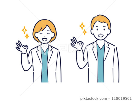 Illustration of a doctor making an OK sign _ upper body Illustration of a doctor making an OK sign _ upper body 118019561