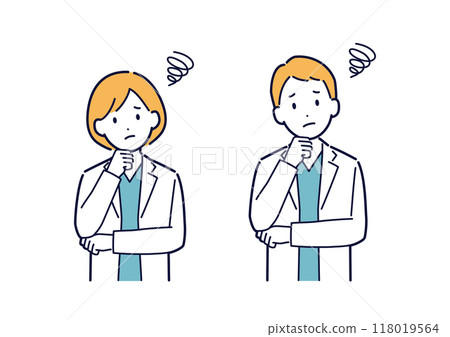 Illustration of a troubled doctor _ upper body 118019564