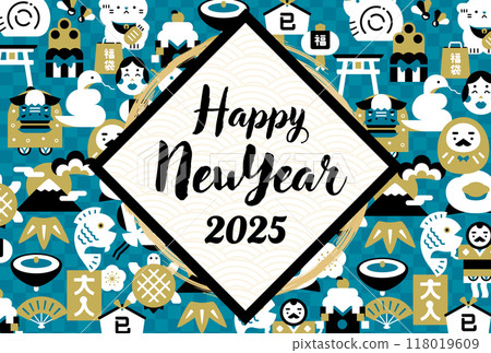 Background frame design of Japanese modern lucky pattern that can be used for New Year's cards and advertisements for the New Year's 2025, Year of the Snake_Blue Background frame design of Japanese modern lucky pattern that can be used for New Year's cards and advertisements for the New Year's 2025, Year of the Snake_Blue 118019609