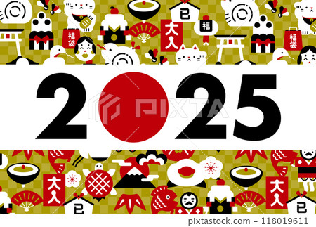 Background frame design of Japanese modern lucky pattern that can be used for New Year's cards and advertisements for the New Year's 2025, Year of the Snake_Gold 118019611