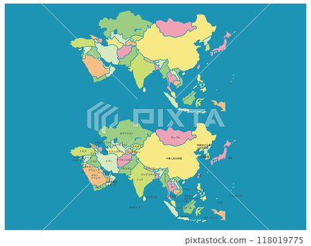 亞洲顏色編碼地圖_藍色背景集 118019775