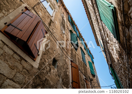 Narrow street in the Roman Historical Complex of the Palace of Diocletian, UNESCO world heritage site in Split, Croatia Narrow street in the Roman Historical Complex of the Palace of Diocletian, UNESCO world heritage site in Split, Croatia 118020102