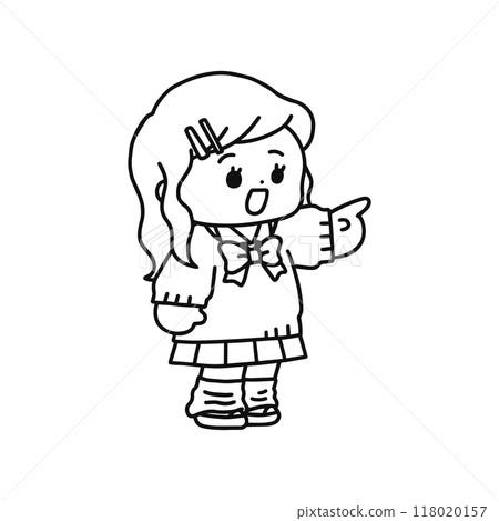 一個穿著制服的女孩的線條畫 118020157
