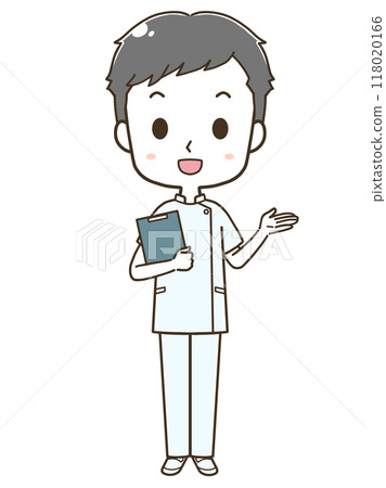 一位年輕男護士向右引導的全身插圖 一位年輕男護士向右引導的全身插圖 118020166