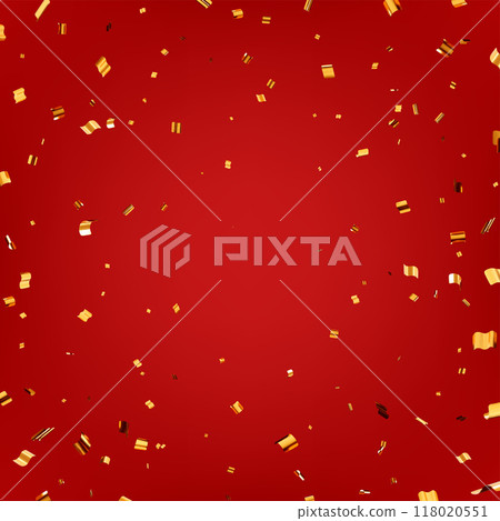 3D party gold confetti on red background 118020551