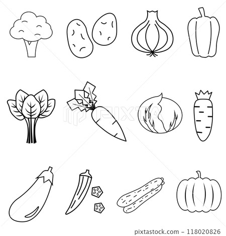 Simple line drawing illustration set of vegetables Simple line drawing illustration set of vegetables 118020826