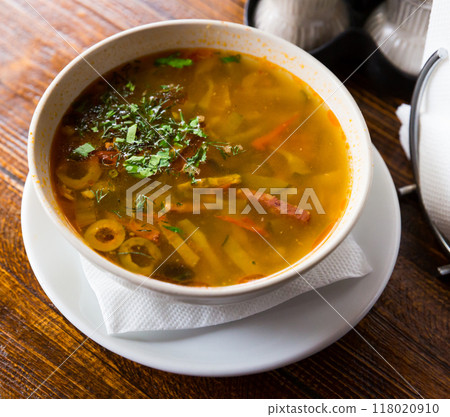 Russian meat soup Solyanka Russian meat soup Solyanka 118020910