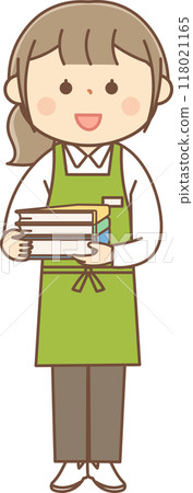 拿著一本書的書店店員的全身 118021165