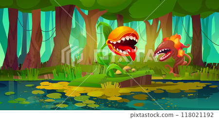 Creepy forest landscape with plant monsters 118021192