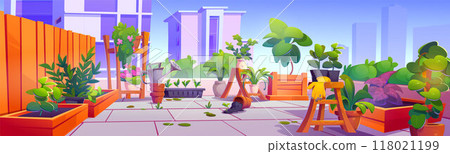 House terrace on rooftop with garden. House terrace on rooftop with garden. 118021199